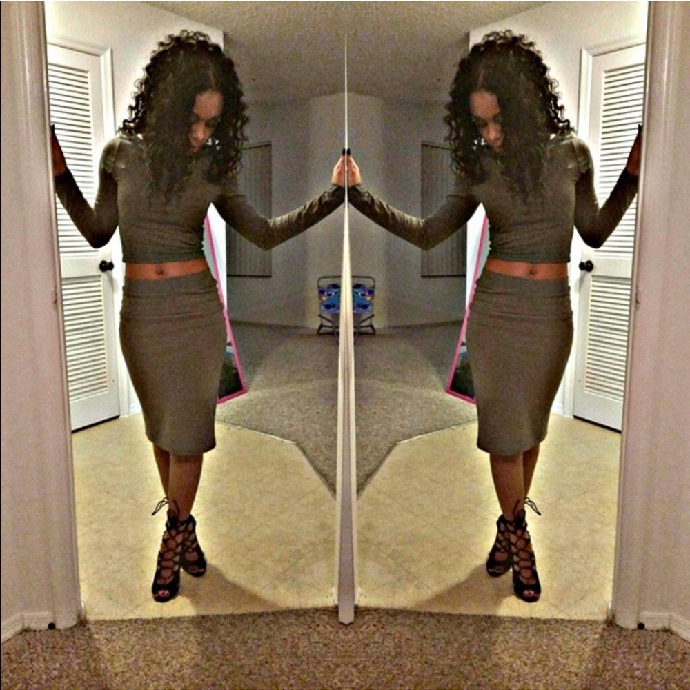 Grey 2 piece skirt and crop top set